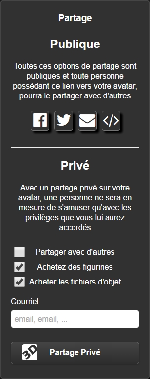 fenêtre de partage de votre avatar